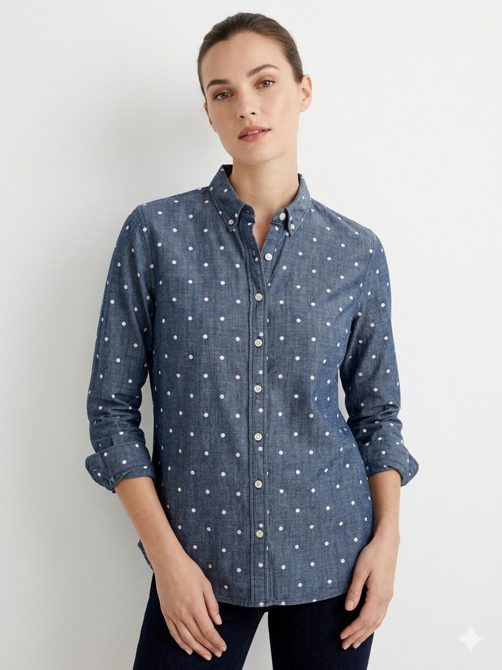 J.Crew The Perfect Shirt Chambray Polka Dot Button Down XL